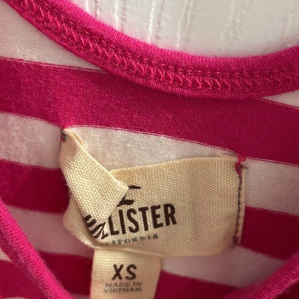 Hot Pink & White Stripe Longline Hollister Tanktop Size XS Rouched Sides Straps - Picture 4 of 4